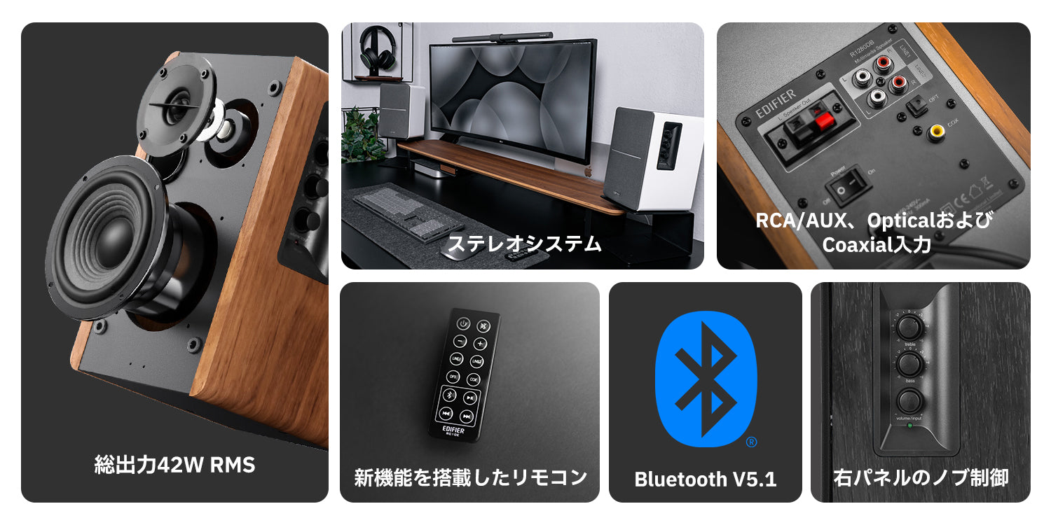 EDIFIER公式 | R1280DB Bluetoothブックシェルフ型スピーカー 42Wの高出力