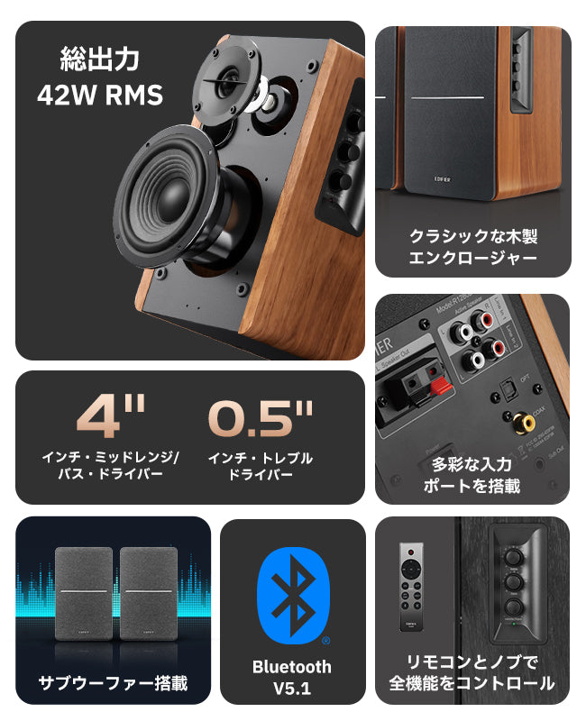 EDIFIER公式 | R1280DBS サブウーファー搭載のBluetoothブックシェルフスピーカー